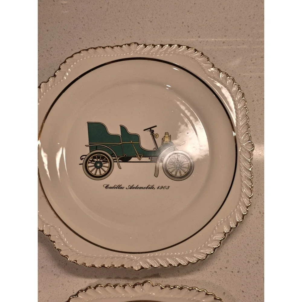 Set of Two Vintage Beautiful Automobile Plates With 22KT. Gold Trims